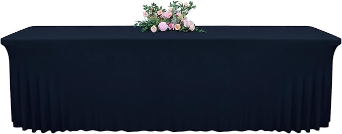 Babenest 8FT Red Spandex Table Skirt for Rectangle Tables, 2 Pack Wrinkle Resistant RufflesTable Cover for Trade Show, Parties, Birthday, Wedding, Banquets Blue