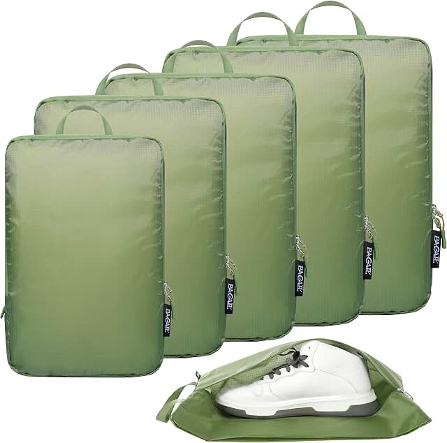 BAGAIL 6 Set Ultralight Compression Packing Cubes Packing Organizer with Shoe Bag for Travel Accessories Luggage Suitcase Backpack(70D,Matcha Green)