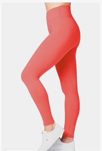 SATINA High Waisted Leggings for Women - Workout Leggings for Regular and Plus Size Women - Neon Coral Leggings Women - Yoga Leggings for Women -3 Inch Waistband (One Size, Neon Coral)