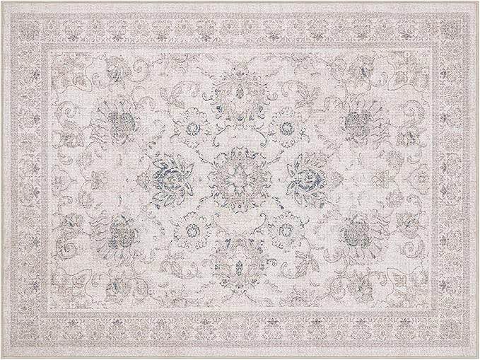 Phantoscope Vintage Collection Area Rug 9'x12' - Large Living Room Rug - Washable Rug Boho Rugs Non-Slip for Bedroom Dining Room, Low-Pile Floor Carpet Distressed Accent Rug, Beige/Neutral