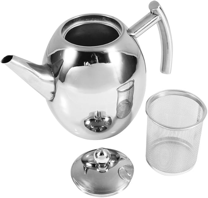 Coffee Tea Pot, Stainless Steel Teapot Coffee Pot Water Container Kettle with Filter Large Capacity Polished Teapot Kettle for Home Hotel Cafe Bar Restaurant (1000ML)