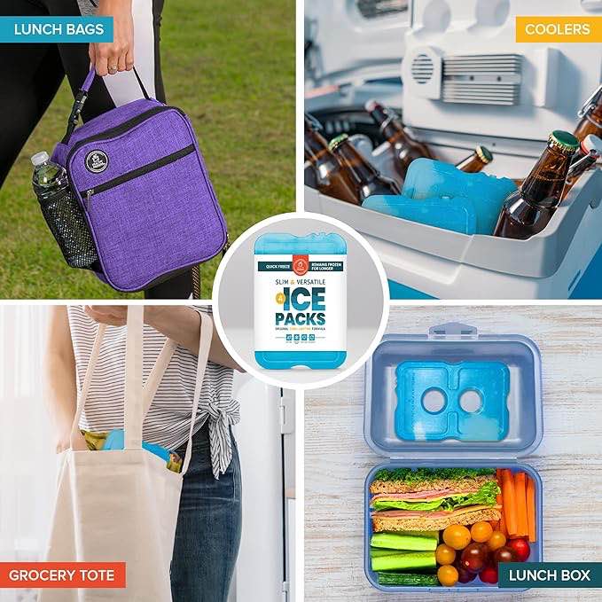 Healthy Packers Ice Packs for Lunch Boxes & Coolers - Freezer Packs - Original Cool Pack | Cooler Accessories for Beach, Camping & Fishing | Slim & Long-Lasting Reusable Ice Pack for Cooler (Set of 4)
