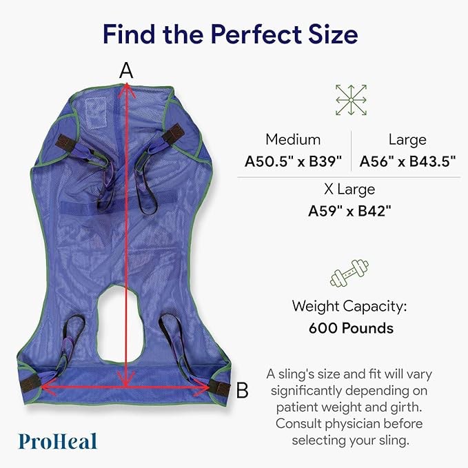 ProHeal Universal Full Body Mesh Lift Sling with Commode Opening, Medium, 50.5" x 39" - Polyester Slings for Patient Lifts - Compatible with Hoyer, Invacare, McKesson, Drive, Lumex, Joerns