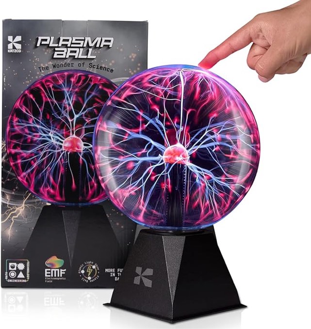 katzco plasma ball Katzco 7 Inch Plasma Ball Lamp - Touch and Sound Sensitive Electric Globe with Lightning Effects - Plug-in Energy Ball for Parties, Room Decor, and STEM Learning - Static Electricity Sphere for Kids