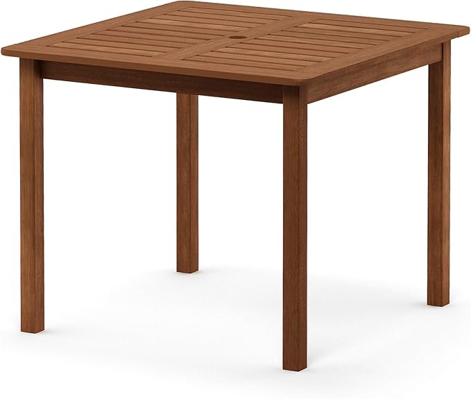 Furinno FG18006 Tioman Hardwood Patio Furniture Square Table with Umbrella Hole, Natural, 35.4"D x 35.4"W x 29.2"H