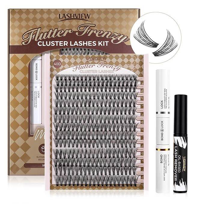 LASHVIEW 30D+40D DIY Eyelash Extension Kit, Cluster Eyelash Extensions, Individual Lashes Kit,Individual Lashes with Glue and Tweezers