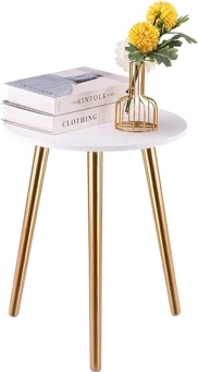 Apicizon Round Side Table, White Nightstand Coffee End Table for Living Room, Bedroom, Small Spaces, Easy Assembly Boho Side Table Home Decor Bedside Table with Glod Wood Legs 16.5 Inch (Gold)