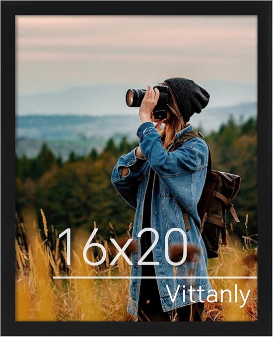 Vittanly Marco negro para póster de 16 x 20 pulgadas, muestra imágenes de 11 x 14 pulgadas con paspartú o póster de 16 x 20 pulgadas sin paspartú, material de PVC con plexiglás, para colgar horizontal