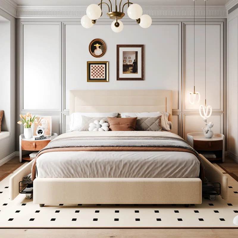 Moshier Upholstered Platform Bed with Four Drawers