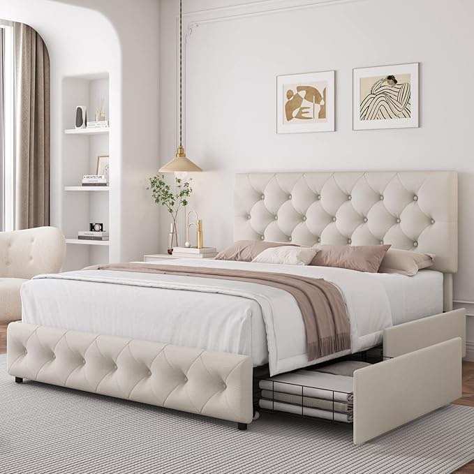 Bed Frame With 4 Storage Drawers And Headboard