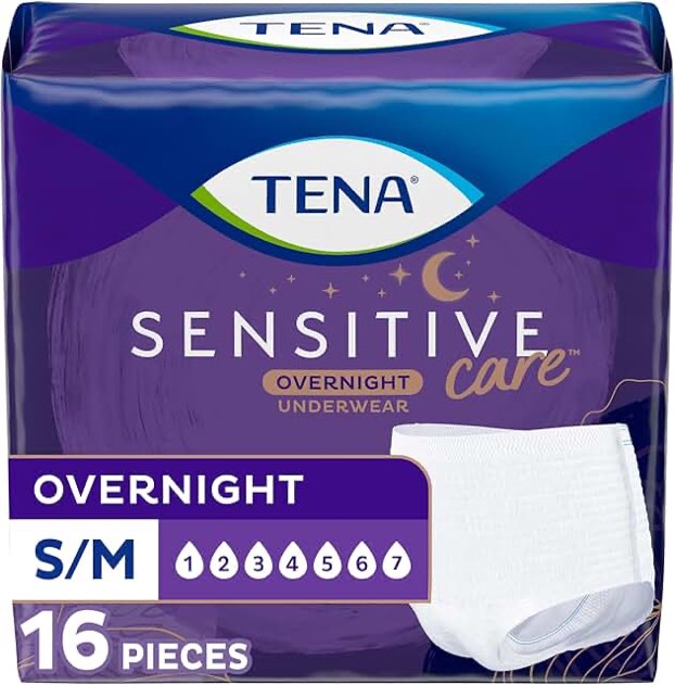 Tena Sensitive Care Overnight Underwear Small/Medium 16Ct