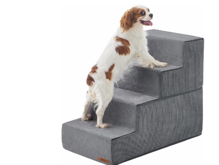 Lesure Dog Stairs for High Beds, Extra Wide Pet Stairs, 4-Steps Dog Steps for Medium/Small Dogs and Old Cats, Foldable Dog Steps with CertiPUR-US Certified Foam and Non-Slip Bottom, Grey( similar 