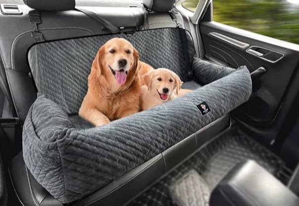 Dog Car Seat for Large Dog Under 100LBS,Dog Car Bed Pet Booster Back Seat Removable Washable Pet Travel Safety Car Seat with Safety Tethers/Storage Pocket,Only for Car Back Seat?Black?
