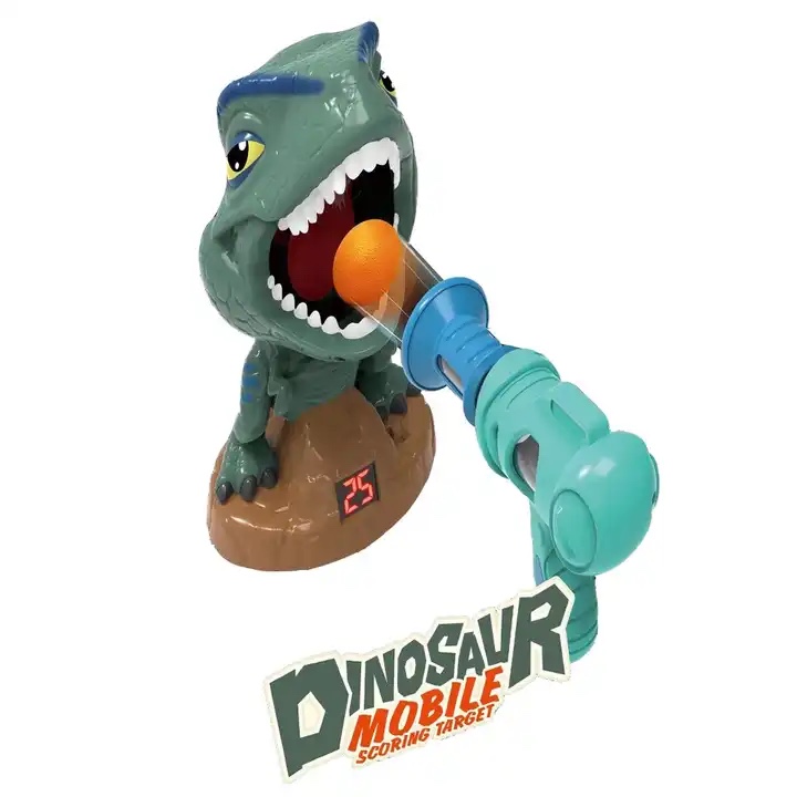 Children dinosaur shooting toy scoring and moving target shooting game kids shooter battle air popper gun with 10 EVA foam balls