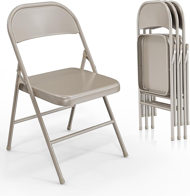 pho_15divjq4 VINGLI Folding Chairs All Steel Metal Frame, Capacity 350 lbs, Durable Portable and Versatile for Indoor Outdoor Use, Khaki, Set of 4