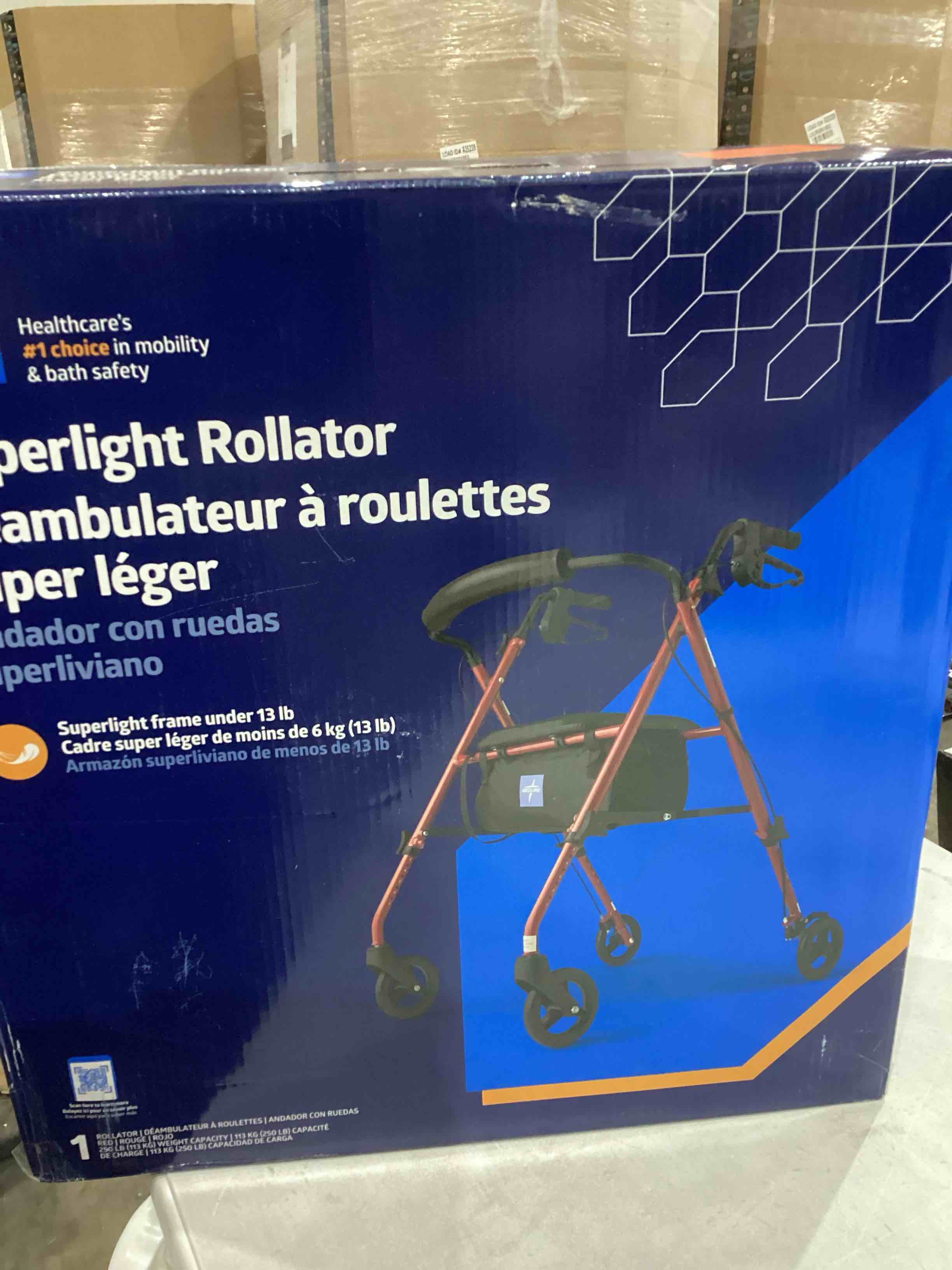 Medline Superlight Folding Aluminum Mobility Rollator Walker  Red  250 lb. Weight Capacity  6  Wheels  Adjustable