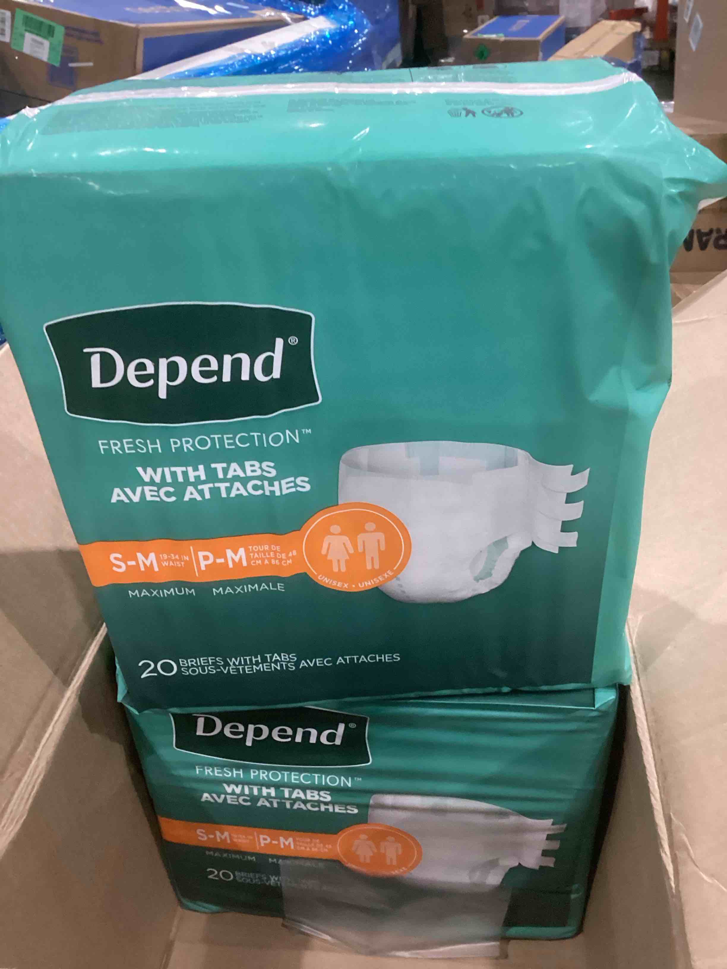 Depend Incontinence Protection with Tabs, Unisex, Small/Medium (1934" Waist, Up To 170 lbs), Maximum Absorbency, 60 Count (3 Packs of 20)