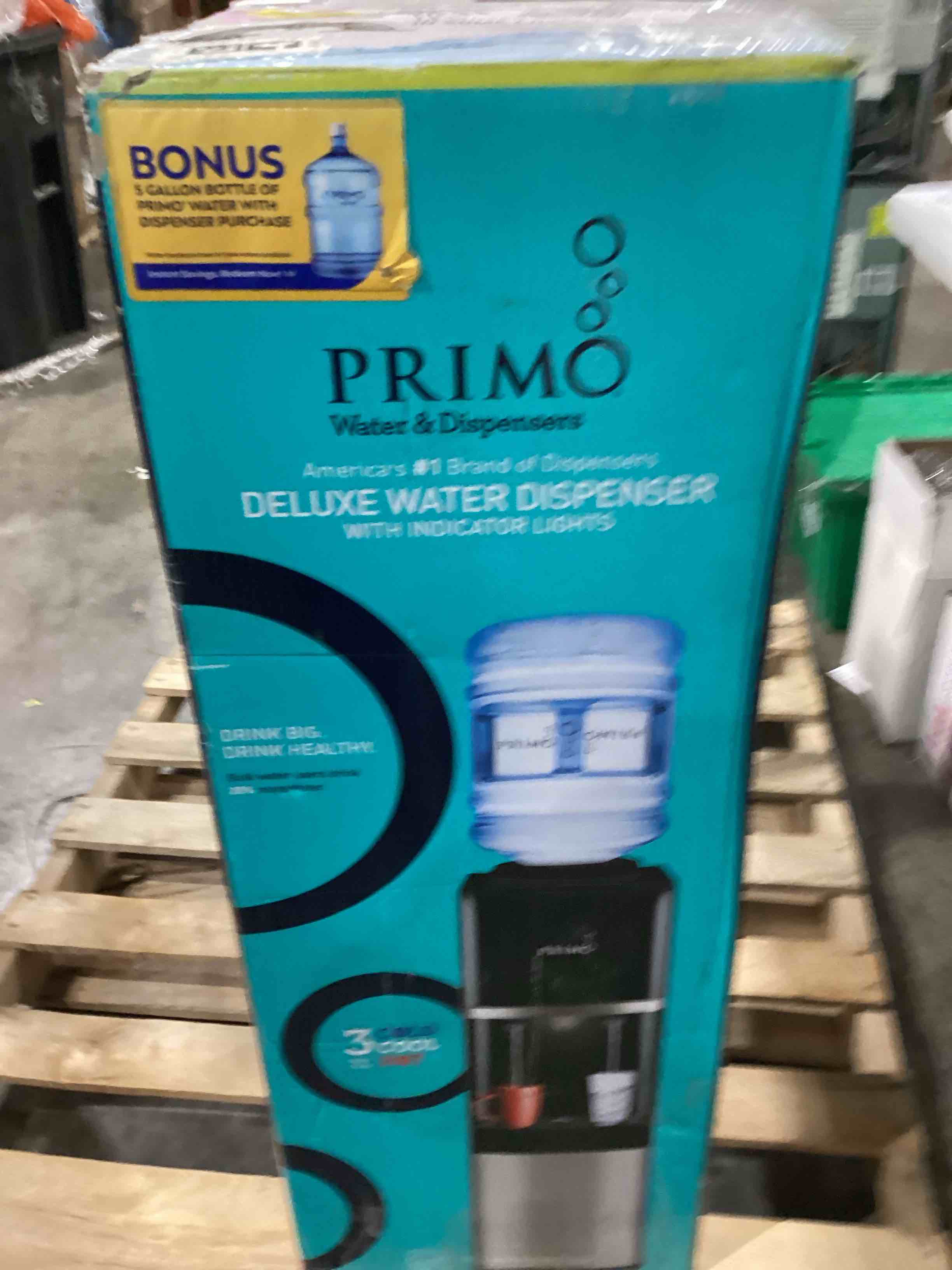Primo Top-Loading Water Dispenser - 3 Temp (Hot-Cool-Cold) Water Cooler Water Dispenser for 5 Gallon Bottle w/Child-Resistant Safety Feature, Black and Stainless Steel, 3 Spout