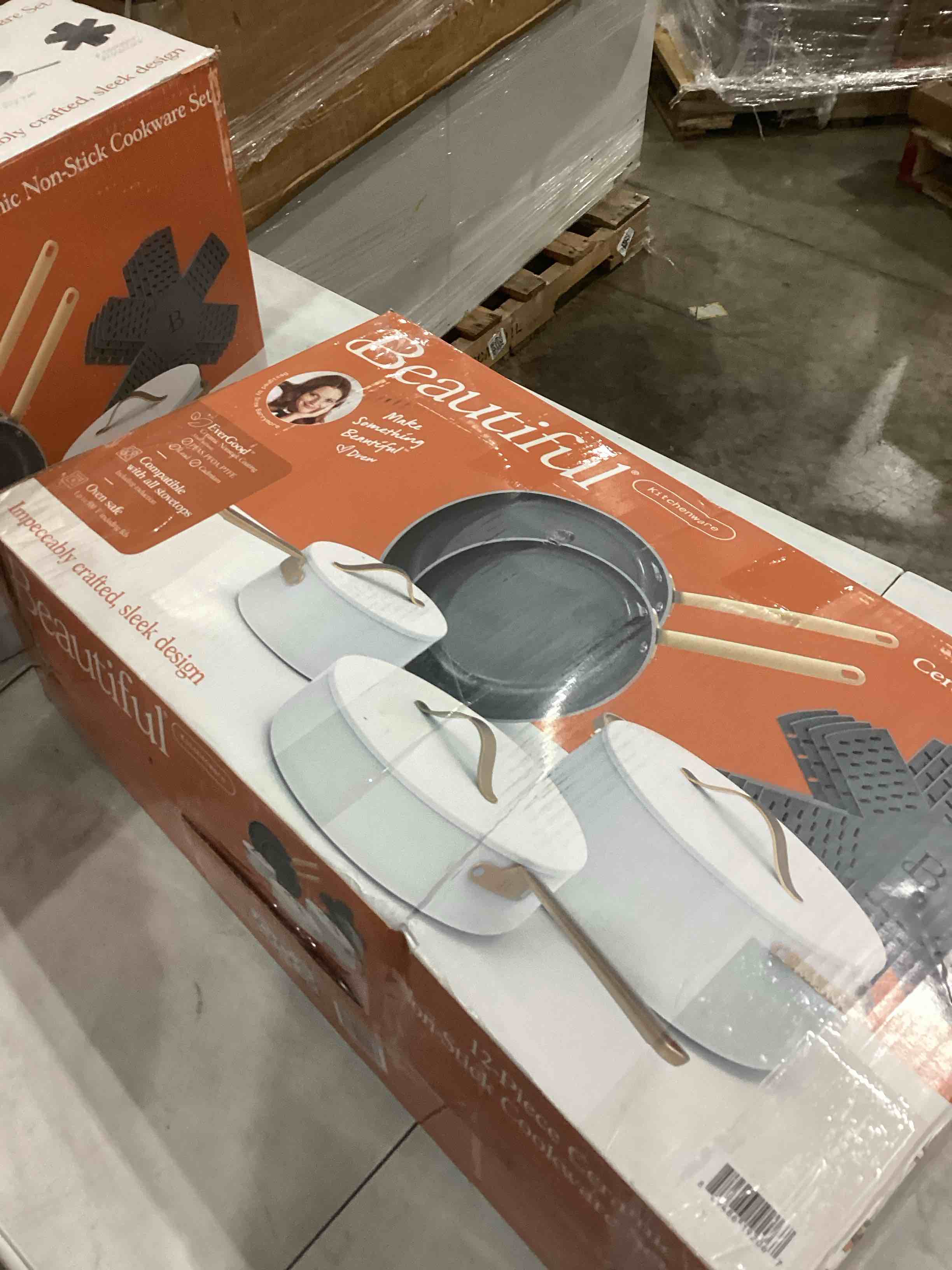 Beautiful 12pc Ceramic Non-Stick Cookware Set  White Icing by Drew Barrymore