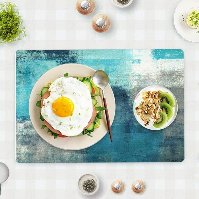 Turquoise placemats Set of 4,Modern Art Placemats Turquoise and Gray placemats Abstract Art Painting Artwork Dining Colorful Placemats for Home Kitchen Decorations 18 x 12 Inches, Turquoise Grey