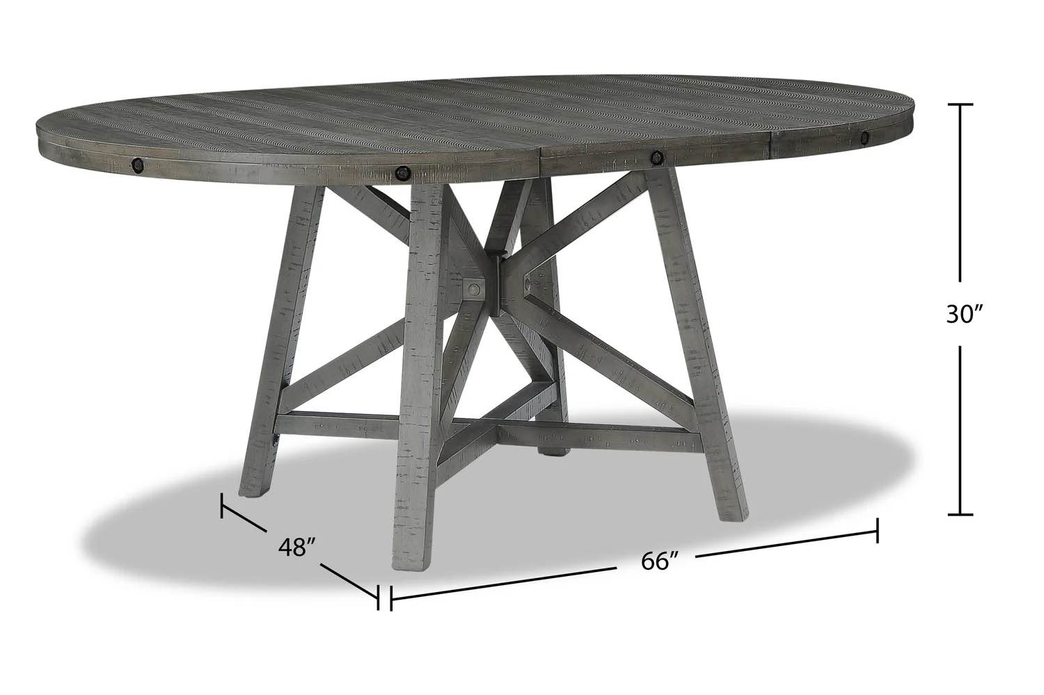 Alto Round Dining Table with 48-66"W Extension, Trestle Base - Grey
