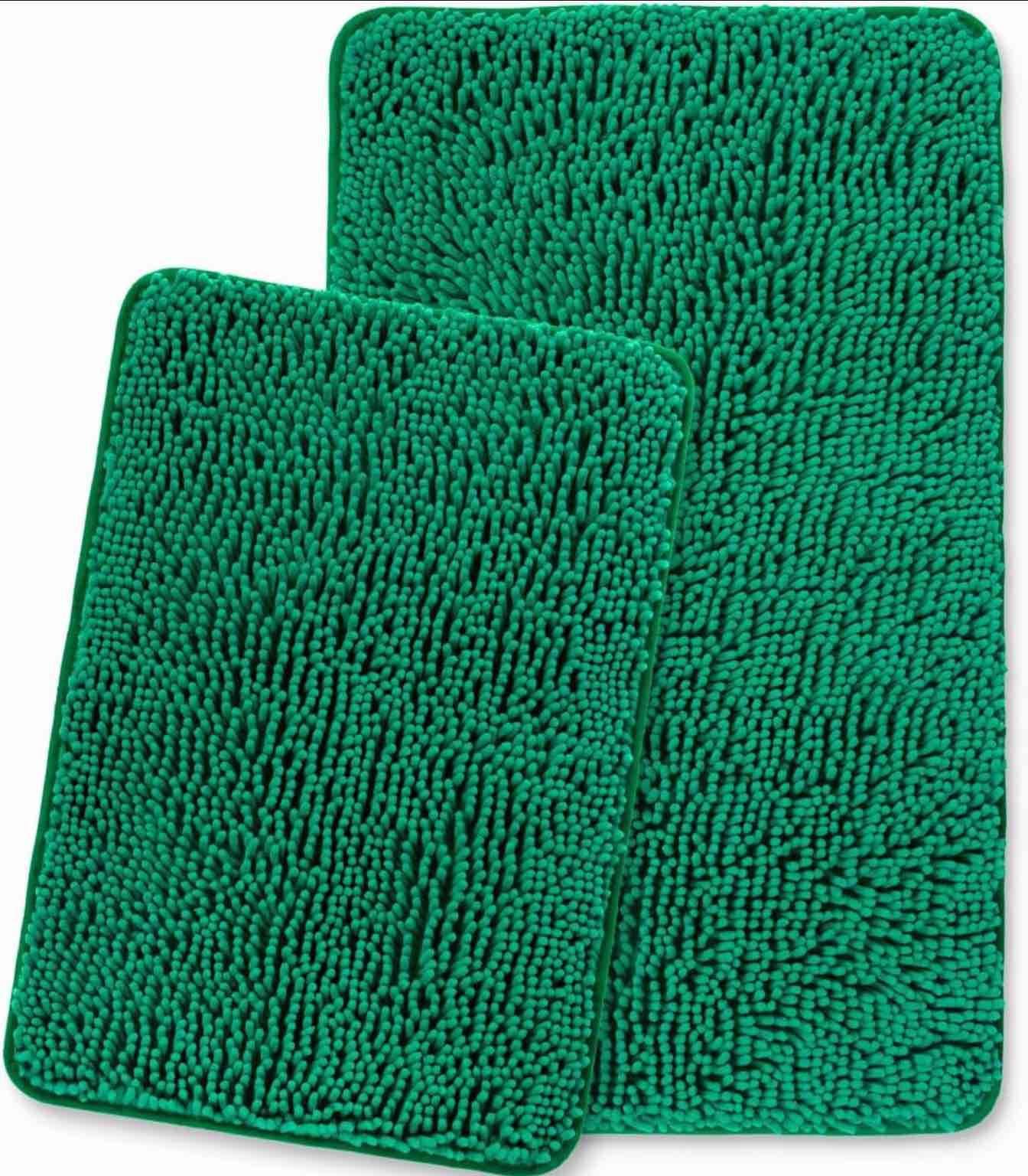 Yeaban Emerald Green Bathroom Rugs Sets 2 Piece – Thick Chenille Bath Mats | Absorbent and Washable Bath Rug Non-Slip, Plush and Soft Rugs for Bathroom Floor, Shower, Sink - 17" x 24"+20" x 32"