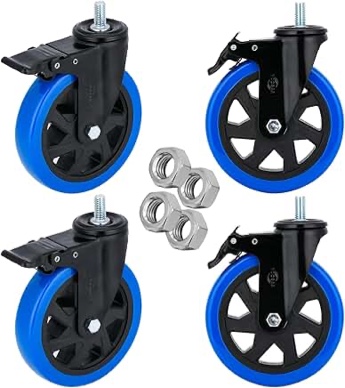 YOOGAA Swivel Caster Wheels 6 Inch Heavy Duty Threaded Stem Casters 3/8"-16x1" Safety Dual Locking Industrial Castors Set of 4 Load Bearing 2000 Lbs Caster with Brakes Wheels for Cart, Furniture