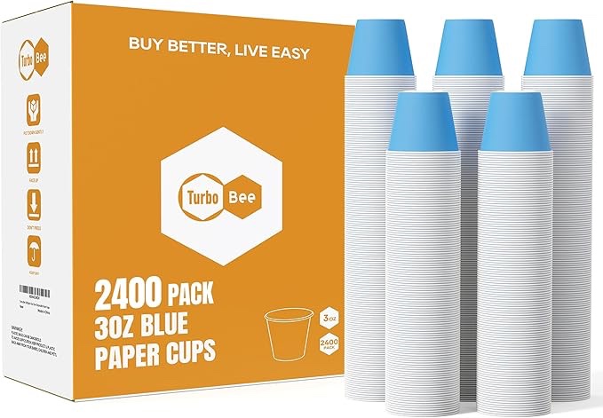 Turbo Bee 3oz Disposable Paper Cups 2400Pack, Small Bathroom Cups Bulk, Rinse Cups,Small Blue Paper Mouthwash Cups Perfect for Bathroom, Party, Picnic, Travel and Events