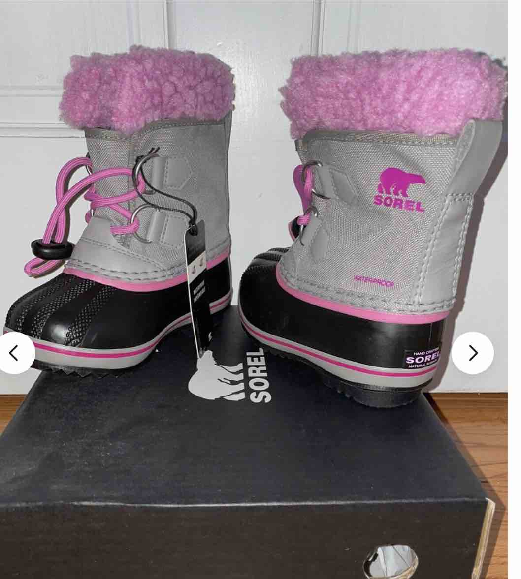 NIB Sorel Yoot Pac Nylon in Chrome Grey/Orchid - Size 8 Toddler Children’s