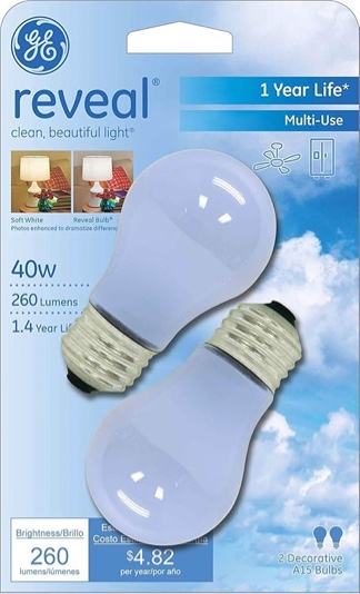 GE Lighting 40-Watt; 260-Lumens 1.4 Year Life Reveal Ceiling Fan Frost A15 Light Bulbs 2-counts 