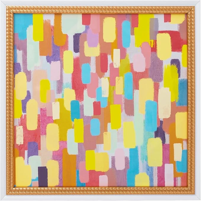 ArtbyHannah Framed Canvas Wall Art Decor, 16x16 inch Modern Abstract Wall Art for Living Room, Framed Wall Art with Colorful Blocks for Wall Decoration