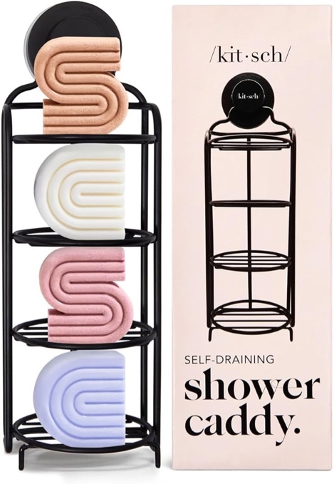 Soap Holder for Shower Wall 4 Tier Round White Soap Rack with Hook Dish Stainless Steel Bar Shower Bathroom Self Draining Rustproof Rack Powerful No Drilling for Bathroom, Kitchen (White) Short Black