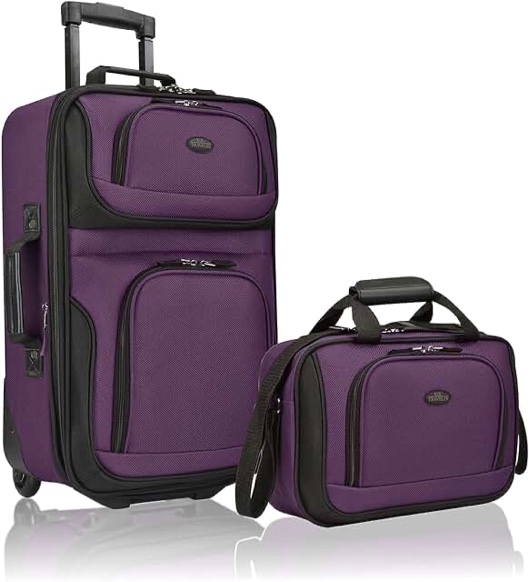 U.S. Traveler Rio Rugged Fabric Expandable Carry-on Luggage, 2 Wheel Rolling Suitcase, Purple, Single