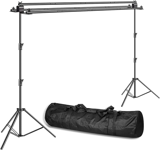 Emart Triple Crossbar 10 ft Wide 8.5 ft Height Backdrop Stand, Photo Video Studio Heavy Duty Adjustable Photography Muslin Background Support System Kit - 3 in 1 Multi Backdrop Stand