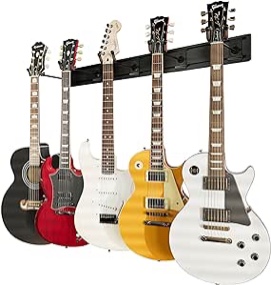 String Swing Guitar Wall Rack, Multiple Guitar Wall Mount, Guitar Organizer for Acoustic & Electric Guitars, 5 Padded Arm Hangers & Black Slatwall Rail, Wall Mount Guitar Rack - Made in USA