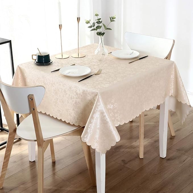 smiry Square Table Cloth, Waterproof Heavy Duty Vinyl Tablecloths, Wipeable Washable Table Cover for Kitchen and Dining Room (Beige, 54" X 54") Beige 54x54 Inch