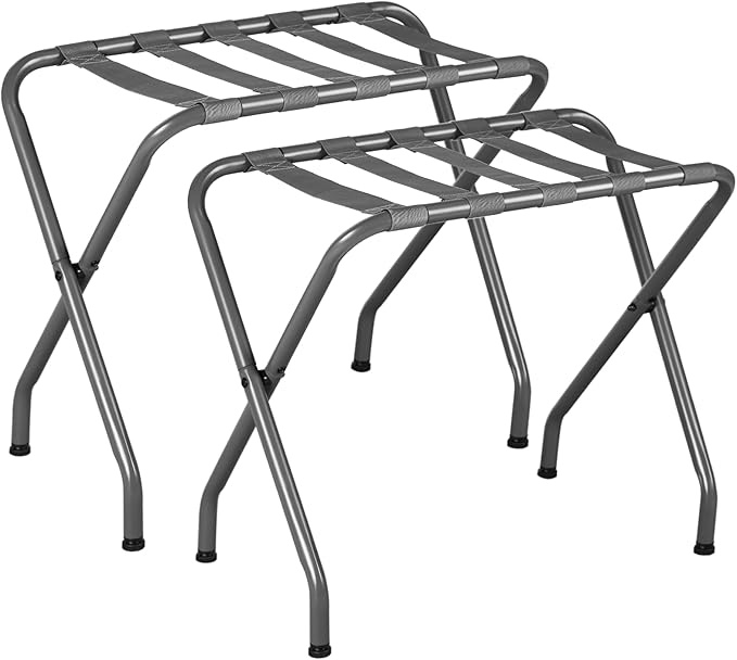 ELYKEN Paquete de 2 portaequipajes plegables para habitación de invitados, soporte de maleta con rodamiento de carga máxima de 110 libras, soporte de metal fácil de montar, estante de almacenamiento