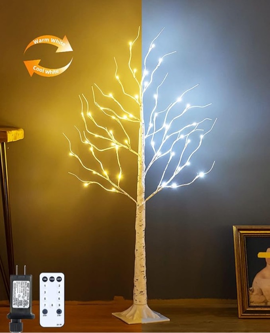 Lighted Birch Tree, 4ft 48LED Birch Tree Lights, Indoor Outdoor Artificial Twig Tree Light 9Modes Timer for Christmas Easter Home Party Wedding Decor,Warm & Cool White