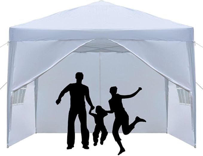 10x10 Pop up Beach Tent Canopy gazebos Commercial Instant shelter Tents for Parties Outdoor Canopies with 4 Removable Side Walls for Wedding, Beach, Picnic, BBQ Events-White(2 Doors + 2 Windows)