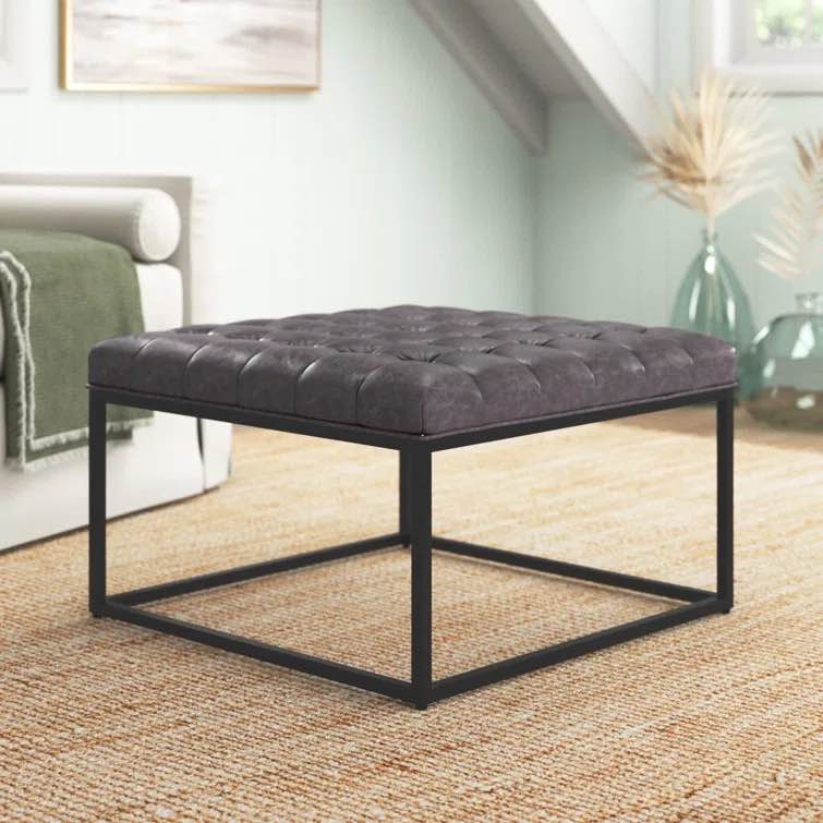 Kiah 28" Wide Faux Leather Tufted Square Standard Ottoman