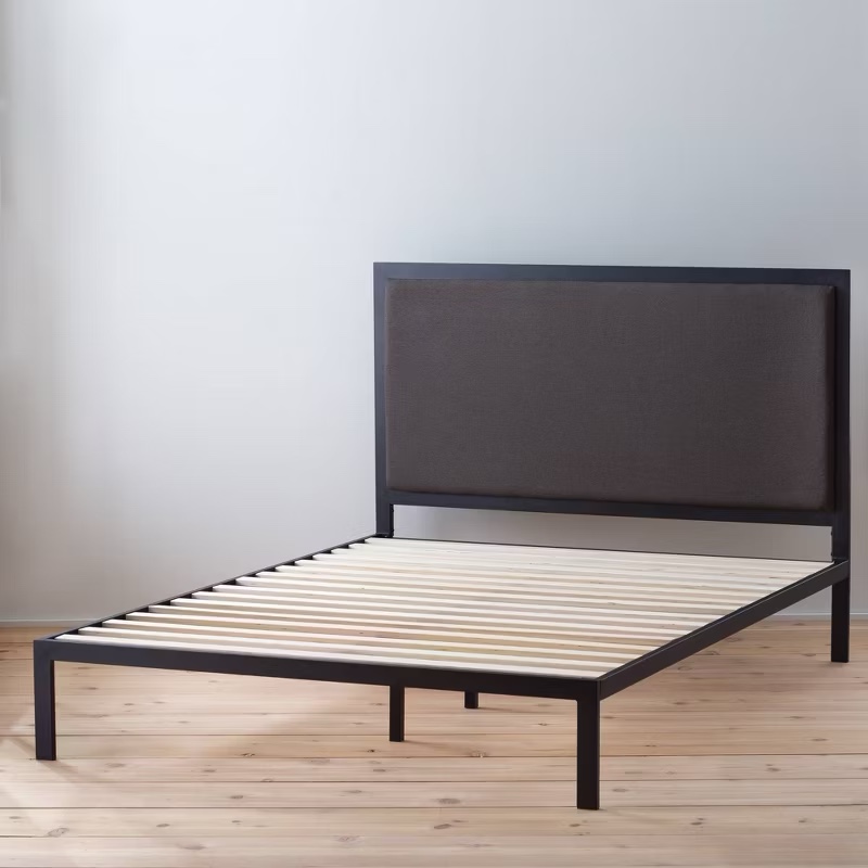 Mara Metal Platform Bed Frame with Upholstered Headboard - Brookside Home