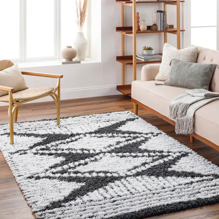 Hinsdale Machine Woven Polyester Area Rug in Black/White
