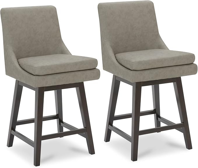 pickup only 1of2  (incomplete missing 2of2) CHITA Counter Height Swivel Barstool with Back Set of 2, FSC Certified Upholstered Faux Leather Swivel Bar Stool, 26.8" H Seat Height, PU Leather in Stone Gray
