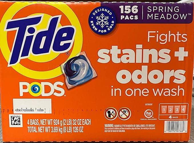 156 Laundry Detergent Pacs, Spring Meadow Scented, Concentrated Detergent, Odor Fighters, and Stain Removers formulas