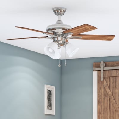 Harbor Breeze Lansing 42-in Brushed Nickel with Sable/Honey Blades LED Indoor Ceiling 
