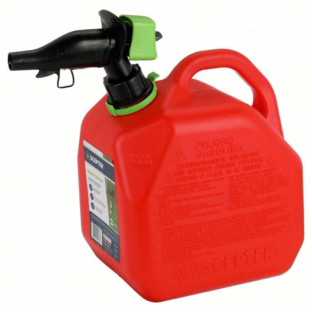 SCEPTER Gas Can: 2 gal Capacity, Gasoline, Polypropylene, Red