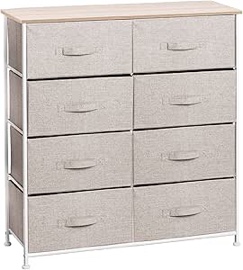 mDesign Tall Steel Frame/Wood Top Storage Dresser Furniture Unit with 8 Slim Removable incomplete  Fabric Drawers, Large Bureau Organizer for Bedroom, Living Room, Closet - Lido Collection, Linen/Tan, Pack of 1