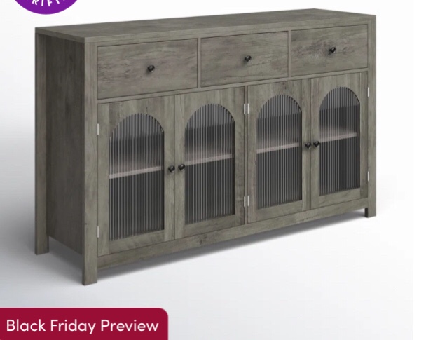 Bonnetta 55.1"W 3 Drawer Buffet, Modern Sideboard with Glass Doors