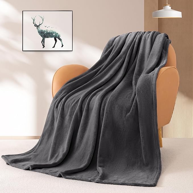 BEAUTEX - Manta de vellón para sofá, sillón o cama; suave manta afelpada y mullida, cobija de lujo súper acogedora y cómoda, para todas las estaciones (color grafito, tamaño Throw - 50 x 60 pulgadas)