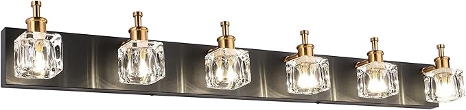 PRESDE Vanity Lights 6 Lights Modern Crystal Bathroom Lights Fixtures Over Mirror Black Bath Lighting (Exclude Bulb)